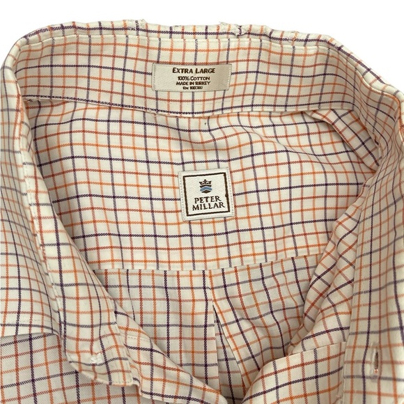 Peter Millar Shirt Men's XL Orange Plaid 100% Cotton Long Sleeve Button Down - Picture 5 of 8